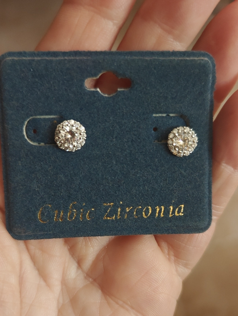 Round Halo Stud Earrings - Silvertone Cubic Zirconia